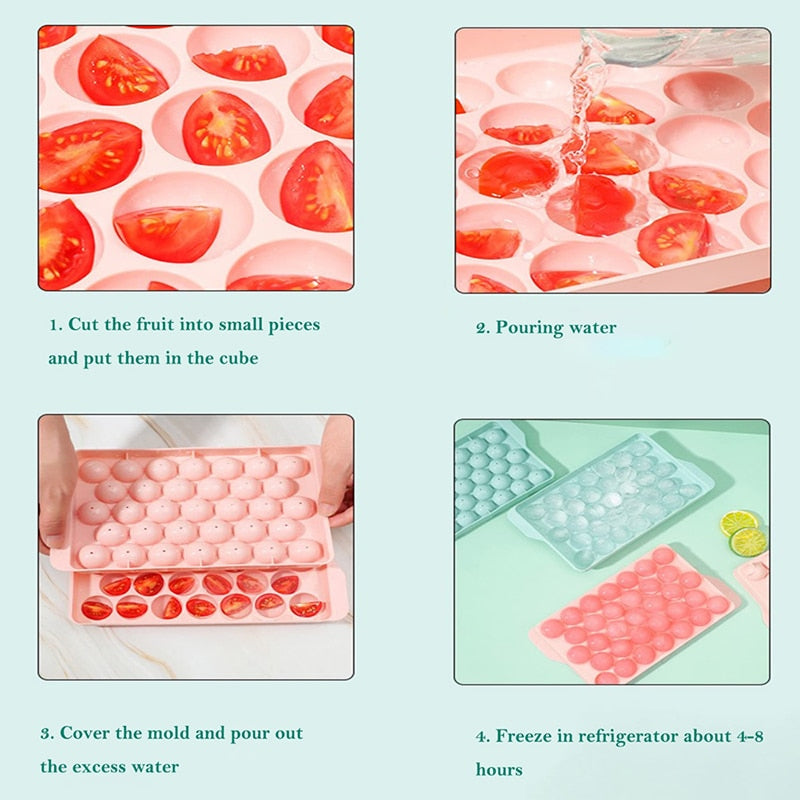 1Pc 33 Grid Mini Colorful Round Ice Cube Ball Tray Maker Mould PP 3D Forms Food Grade DIY Mold Kitchen Gadgets Bar Accessiories