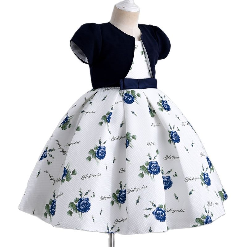 Yoliyolei 2PCS/set New Girls Dress Autumn Printing floral Kids Dresses Baby Girls ball gown Party Clothes with short sleeve coat
