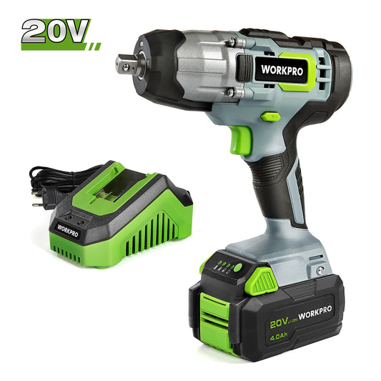 WORKPRO 20V Cordless Impact Wrench 1/2-inch 300N.M Max Torque 2.0-4.0Ah Li-ion Battery with Fast Charger