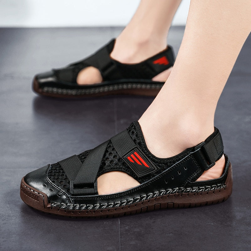 Mens Sandals Summer Breathable Mesh Deck Lightweight Beach Sandals Fisherman Shoes for Men Outdoor Fashion Handmade Men Shoes