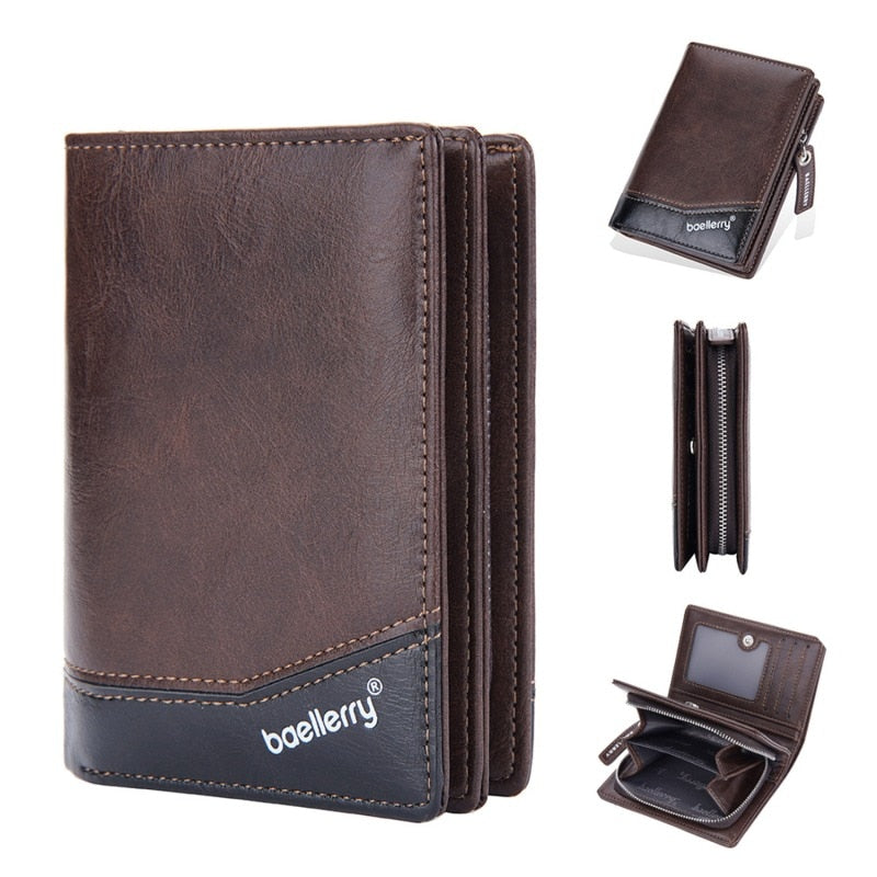 Men Wallet Genuine Leather Trifold Wallet Vintage Thin Short Multi Function ID Credit Card Holder Male Purse Money Small bag