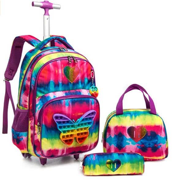 Children 3pcs Schoolbag set with Wheels School Trolley Bag with lunch bag School Rolling Backpack Set Wheeled backpack for girls
