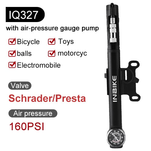 INBIKE Portable Bicycle Pump Mini Hand Pump Cycling Air Pump Ball Toy Tire Inflator Schrader Presta MTB Mountain Bike Pump IQ310