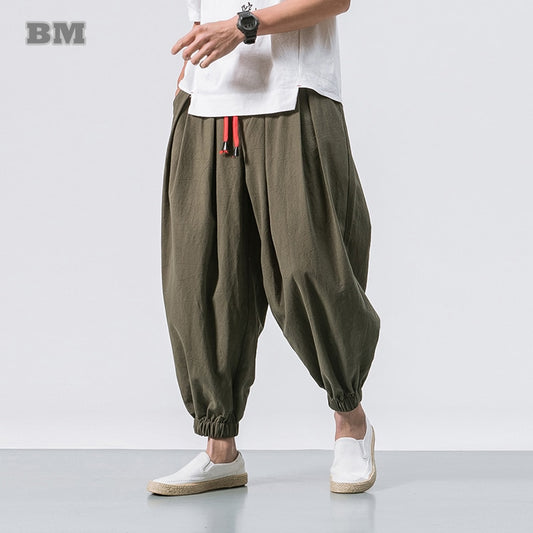 New Summer & Spring Japan Style Men Cotton Linen Harem Pants Chinese style Male Causel Trousers