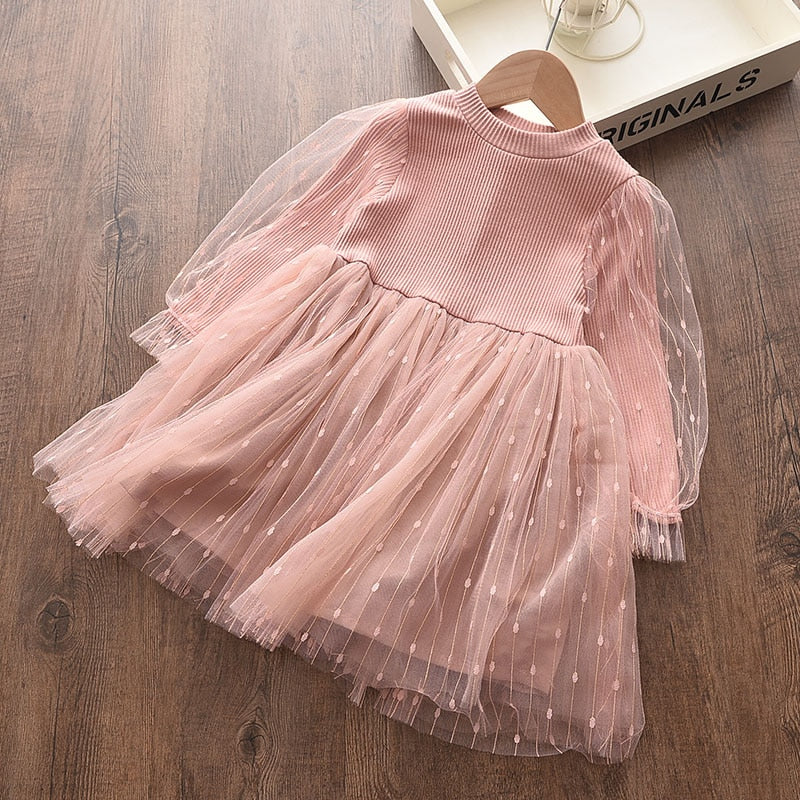 Menoea Baby Girl Cute Costume Fall 2022 Children Mesh Cotton Dress with Long Puff Sleeve Princess Dresses Winter Dress for Girls