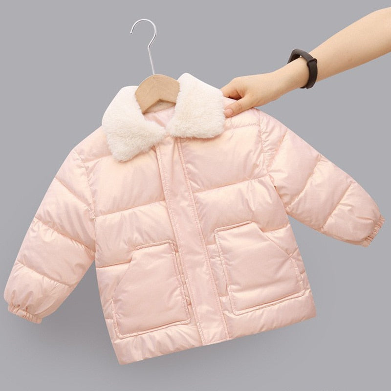 2022 New Winter Children&#39;s Warm Cotton Jackets Rabbit Fur Collar Coats Baby Short Quilted Jacket Kids Clothes Girl Boy Outerwear
