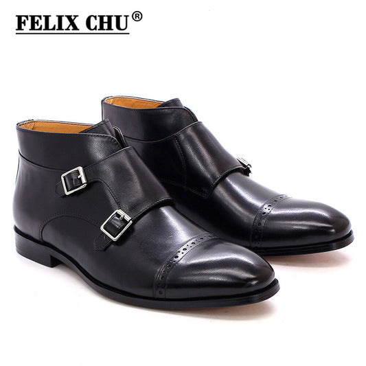 Fashion Men Ankle Boots Buckle Monk Strap Mens Formal Dress Leather Shoes Western Boots Motorcycle Boots Casual Shoes for Men
