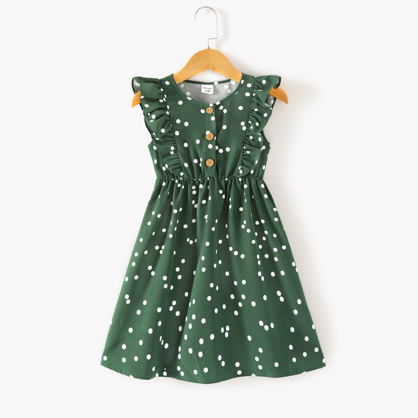 PatPat  Family Matching Outfits Dresses Matching All over Polka Dots Dark Green Ruffle Trim Tank Dress for Mom and Me