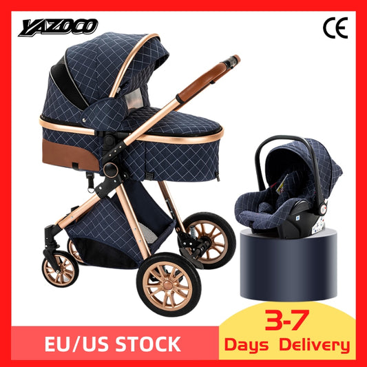 Luxurious Baby Stroller 3 in 1 Portable Travel Baby Carriage Folding Prams High Landscape Aluminum Frame Car for Newborn Baby