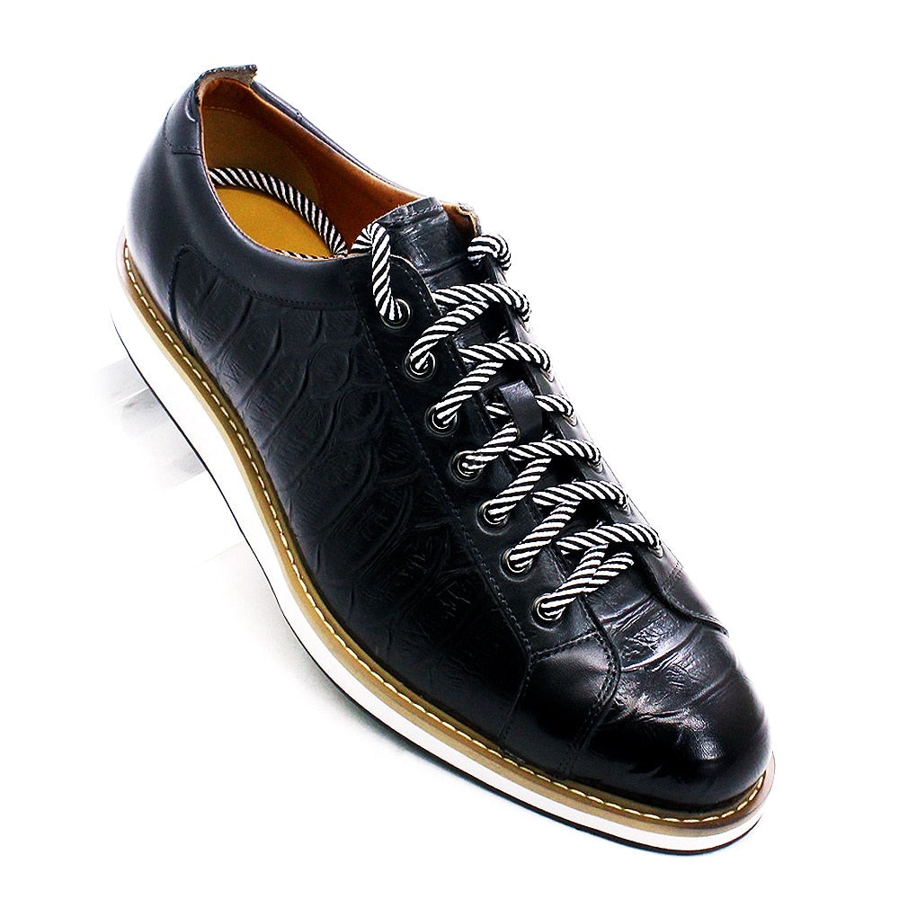 European Style Men&#39;s Casual Shoes Real Cow Leather Green Black Fashion Designer Luxury Crocodile Print Street Flat Shoes for Men