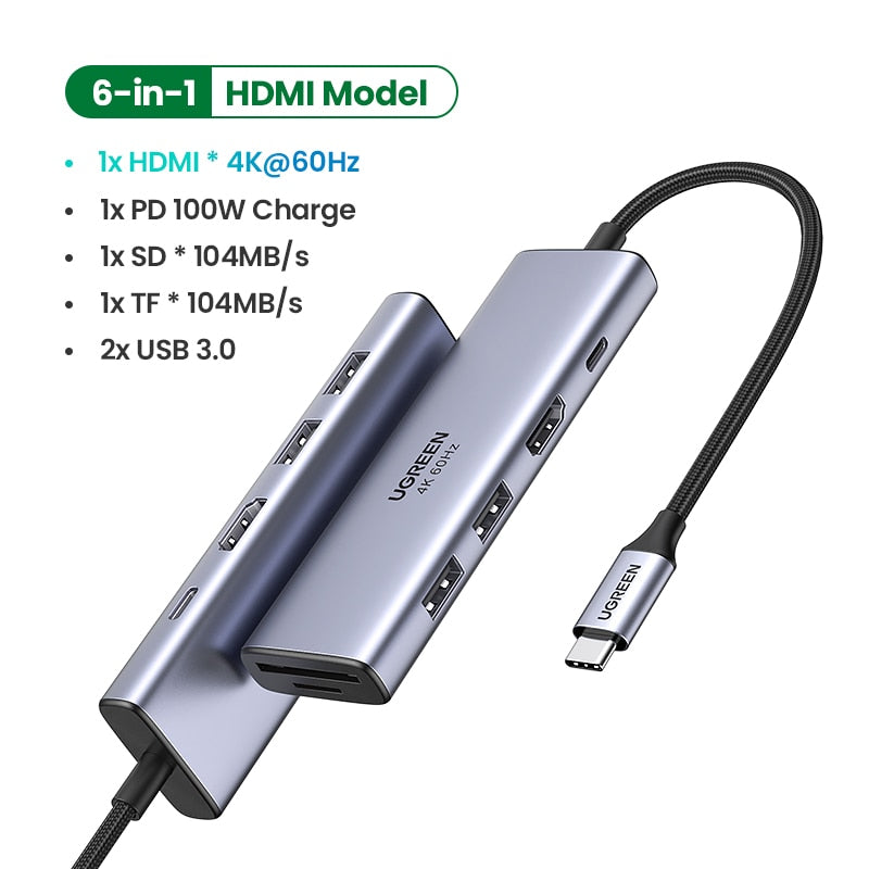 UGREEN USB C HUB 4K 60Hz Type C to HDMI 2.0 RJ45 PD 100W Adapter For Macbook Air Pro iPad Pro M2 M1 PC Accessories USB 3.0 HUB