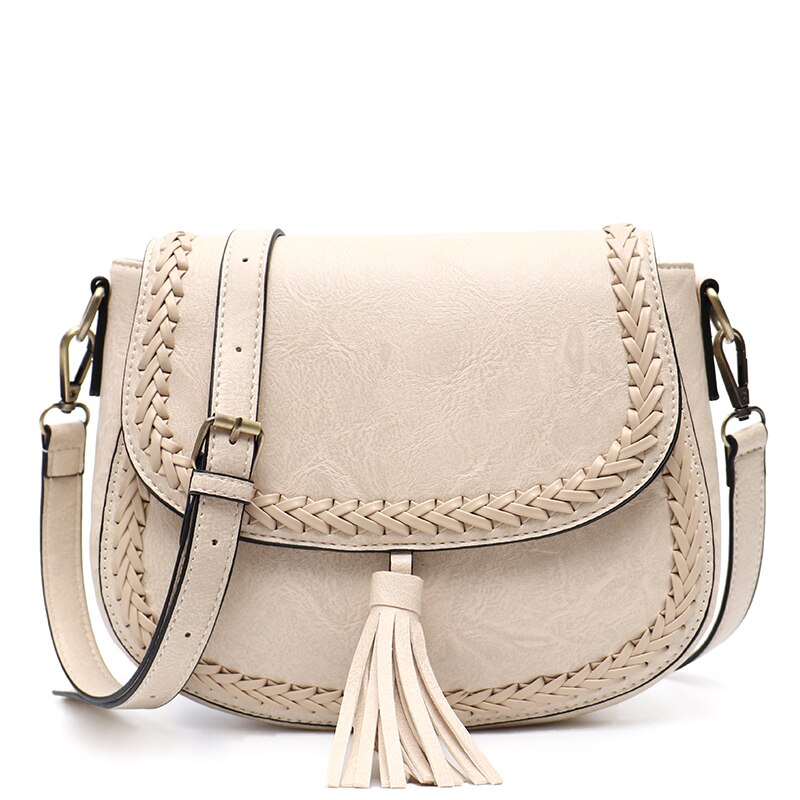 CEZIRA Bohemia Style Vegan Leather Saddle Bags Women Vintage Causal Braid Tassel String Flap Snap Messenger Shoulder Handbags