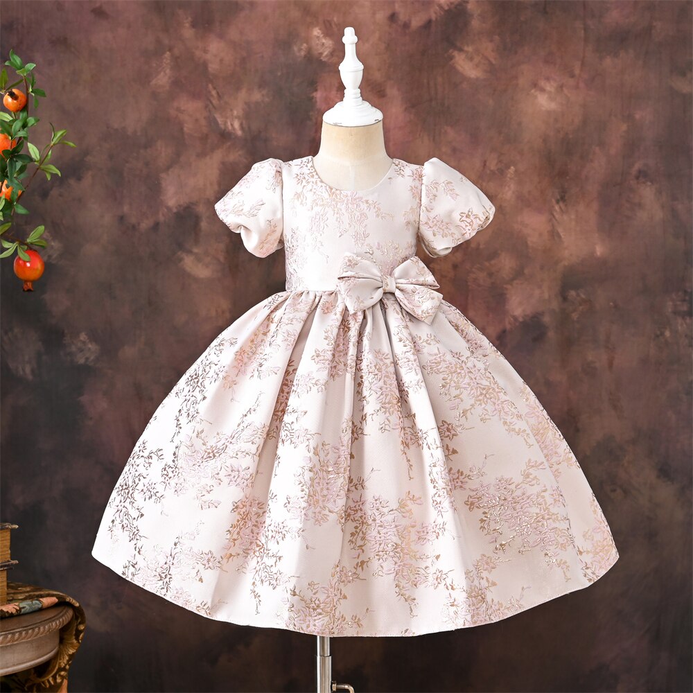 Yoliyolei Short Sleeve Girl Princess Dress Golden Lines 3D Patterns Mid-East Vintage Fashion Children Dresses for Girl 3-10 Year