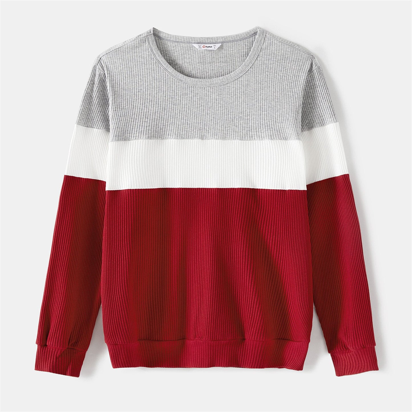 PatPat Family Matching Burgundy Ribbed Crisscross Pleated Midi Dresses and Long-sleeve Colorblock Tops Sets