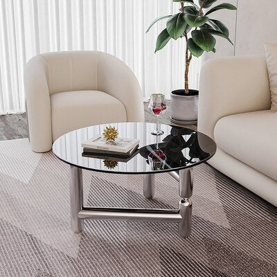 Nordic Transparent Coffee Table Living Room Luxury Glass Coffee Table Round Stainless Steel Luxury Muebles Minimalist Furniture