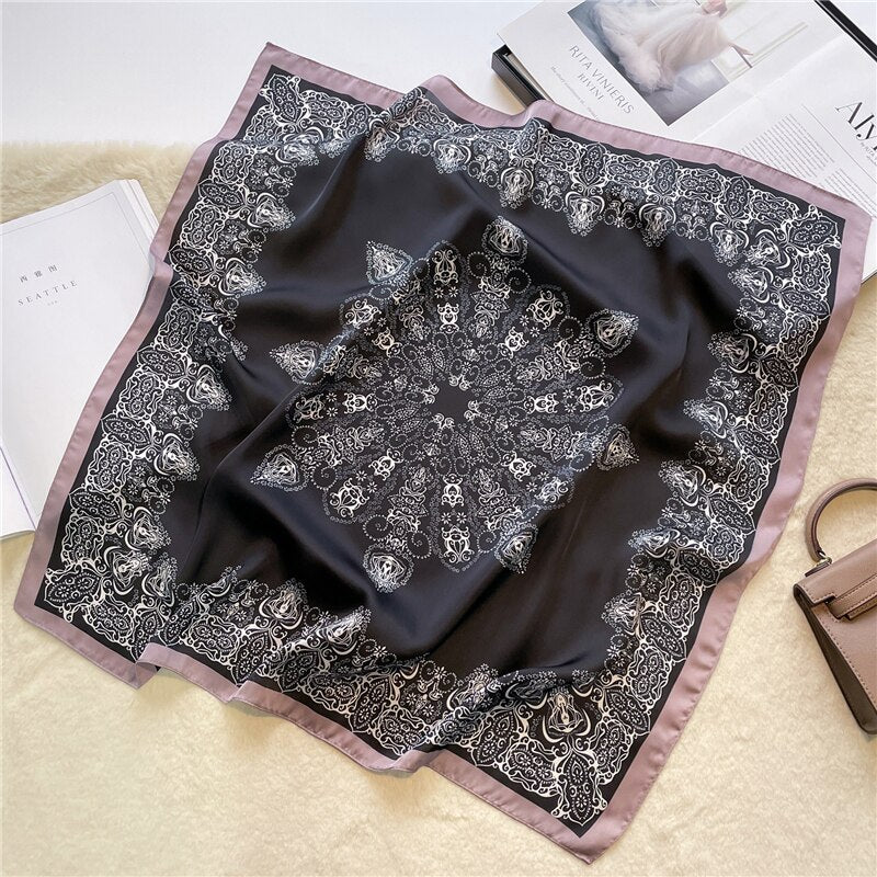 Design Silk Feeling Square Scarf Women Luxury 70cm Shawl Wraps Female Hair Hand  Wrist Foulard Headkerchief Hijab Bandana New