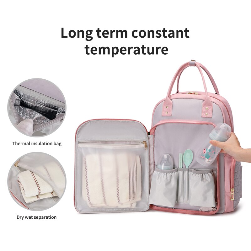 PatPat Mommy Bag Diaper Bag Backpack Large Capacity Multifunction Travel Handle Back Pack with Stroller Buckle