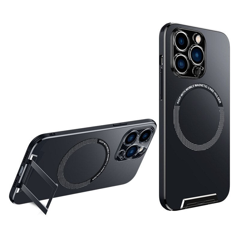 For iPhone 14 Pro Max Phone Case Metal Invisible Bracket Stand Back Cover For iPhone 13 Pro Max 14 Plus Magsafe Magnetic Case