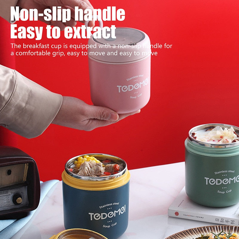 710ML Lunch Box 304 Stainless Steel Insulated Soup Cup With Spoon Food Thermal Jar Insulated Soup Thermos Container for Children