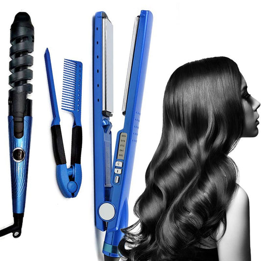3 in1 Professional Hair Straightener Curling Iron Set PTC Heating Flat Iron Comb Tourmaline Ceramic with Digital Max 230℃/450℉