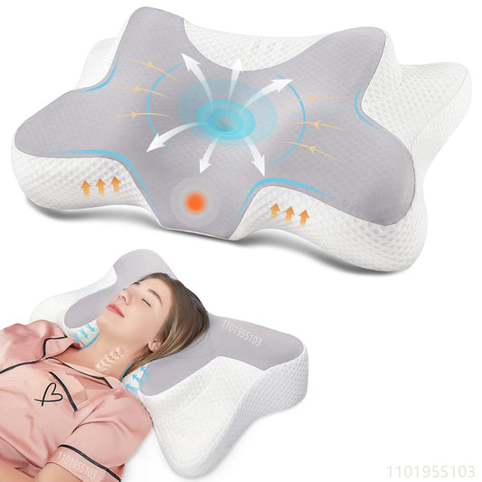 Memory Foam Pillows for Bed with Cooling Pillow Cover Cervical Neck Pillow for Pain Relief Sleeping Adjustable Ergonomic Pillows
