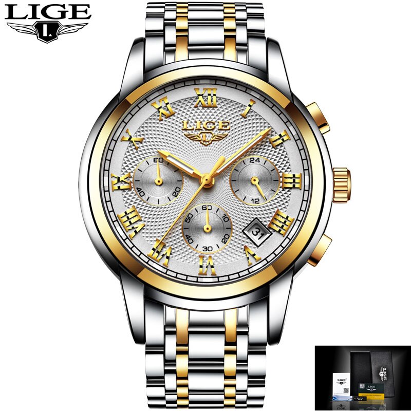 LIGE  Men&#39;s Watch Big Dial Stainless Steel Band Date Mens Business Male Watches Waterproof Luxuries Men Wrist Watches for Men