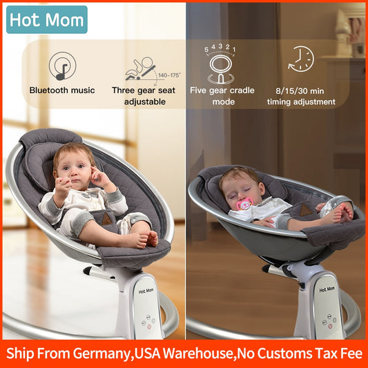 Electric Baby Bouncers with Bluetooth and Five Gear Swing,Hot Mom Intelligence Timing Baby Swing,Pure Cotton Baby Rocker Cardle