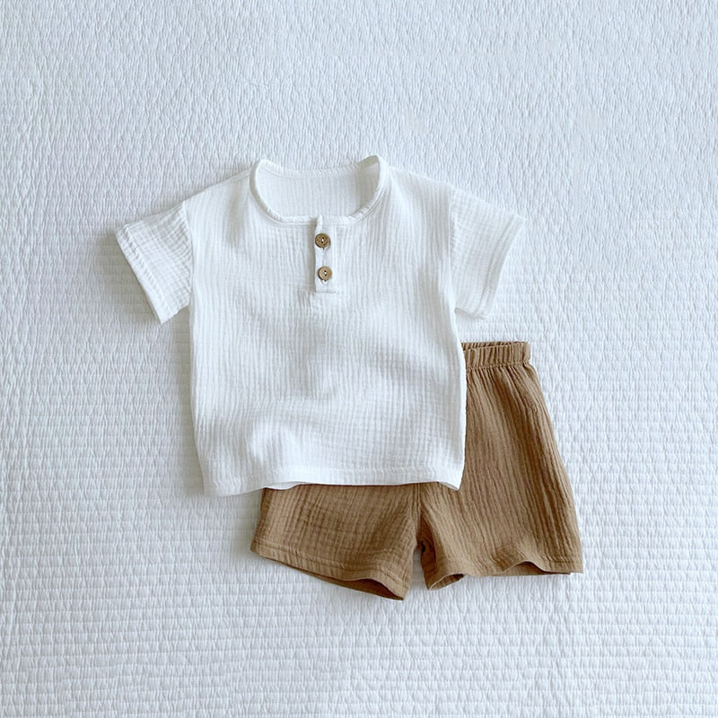 Muslin Baby Boy Clothing Set Summer Organic Cotton Children Clothing Short Sleeve Tops T-shirt + Shorts Kids Clothes