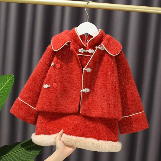 2022 Winter 12M 1 2 3 4 6 Years Toddler Kids Chinese New Year Tang Suits Princess Vest Dress+Coat 2 Pieces Baby Girls Dress Set