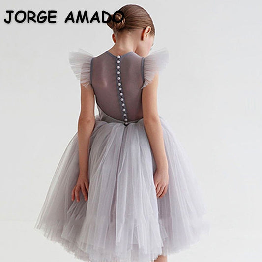 2021 New Girls Princess Dress White Black Fluffy Tulle Girl Dress Baby Performance Dress Birthday Evening Dress AD006