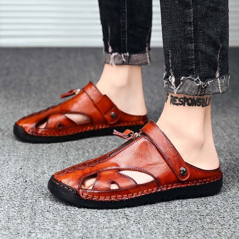 Summer New Men Sandals Comfortable Breathable Handmade Sewing Leisure Beach Outdoor Slip-on Lightweight High Quality Trekking