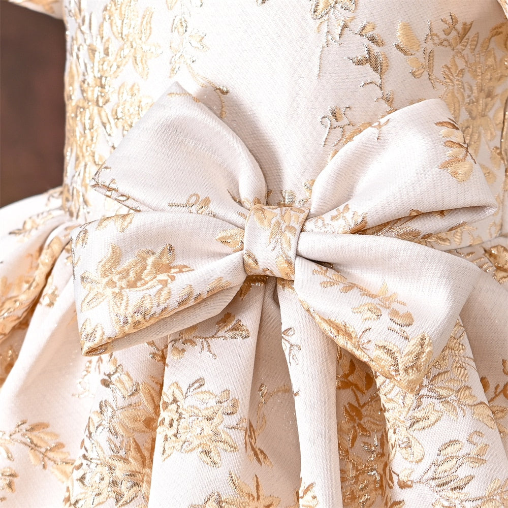 Yoliyolei Short Sleeve Girl Princess Dress Golden Lines 3D Patterns Mid-East Vintage Fashion Children Dresses for Girl 3-10 Year
