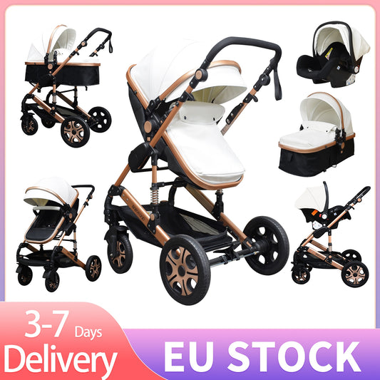 Babyfond Baby Stroller 3 in 1 High Landscape Baby Cart PU Leather Stroller With Car Seat 2 in 1 Luxury Baby Stroller CE Safety