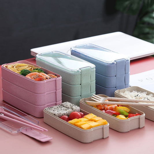 900ML Microwave Lunch Box Wheat Straw Dinnerware Kitchen Food Storage Container Children Kids School Office Portable Bento Box