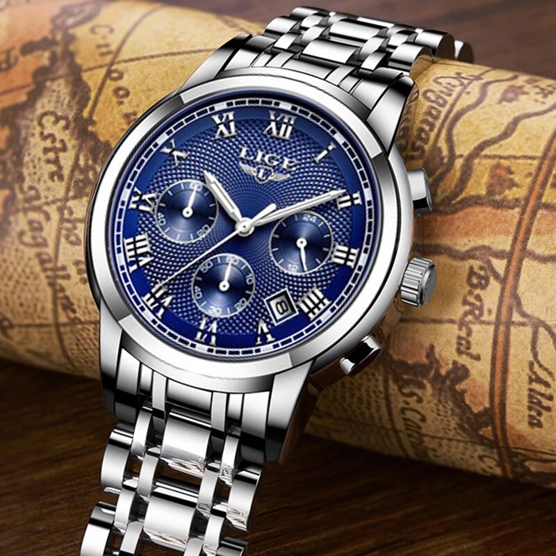 LIGE  Men&#39;s Watch Big Dial Stainless Steel Band Date Mens Business Male Watches Waterproof Luxuries Men Wrist Watches for Men