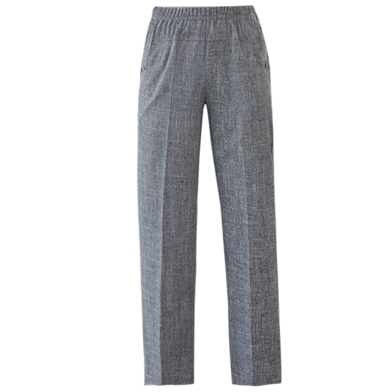 Summer Cotton Linen Pants for Women Bottoms 2023 New Elegant Classic Elastic Waist Harem Pants Woman High Waisted Trousers