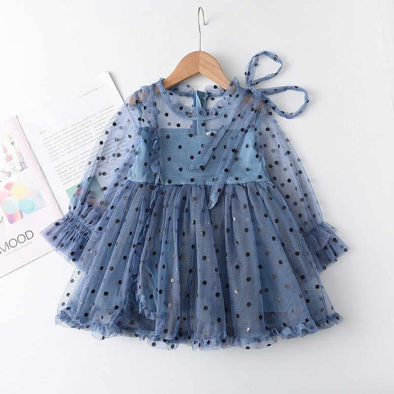 Menoea Baby Girl Cute Costume Fall 2022 Children Mesh Cotton Dress with Long Puff Sleeve Princess Dresses Winter Dress for Girls
