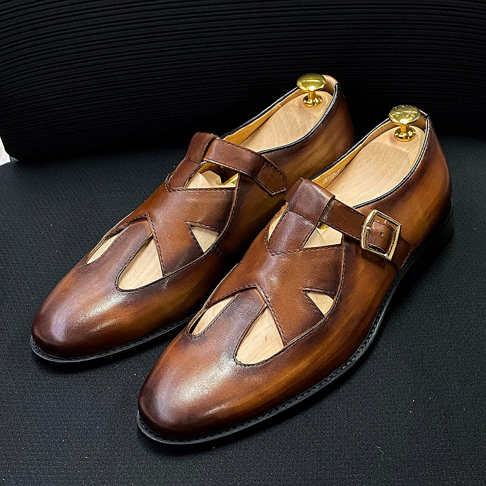 Retro Style Mens Sandals Real Cow Leather Breathable Travel Shoes Buckle Strap Summer Dress Shoes for Men Large Size 38 To 50