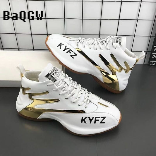 Color Patchwork Fashion Men Shoes Sports Casual Sneakers Outdoor Leather Water-proof Increased Platform Running Chunky Sneakers