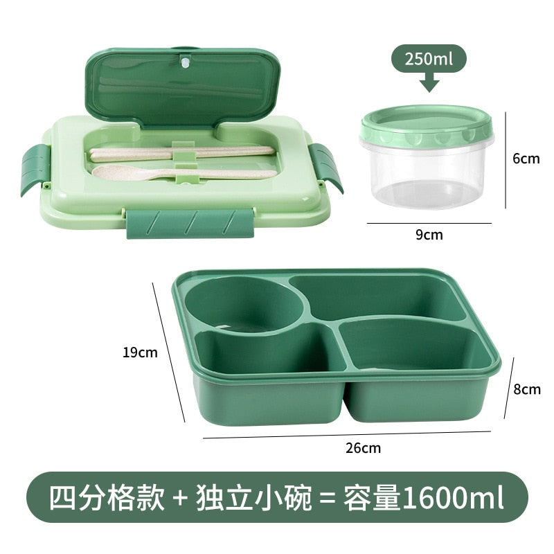 New Bento Lunch Box for Kids Adults 1600ml 5/4 Compartment Bento Box with Bowl Leak-proof Sealed Microwave Safe for Office