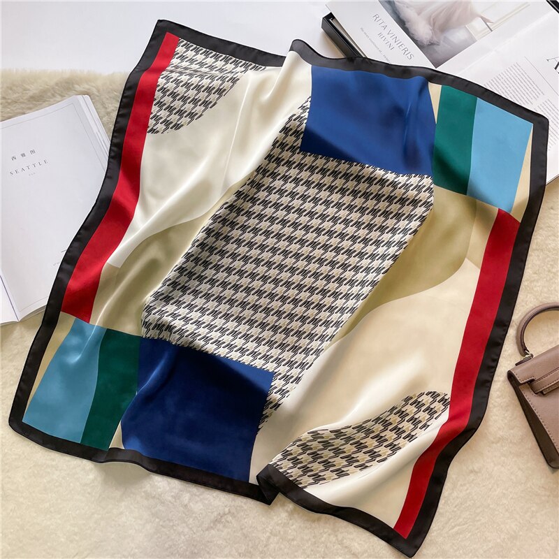 Design Silk Feeling Square Scarf Women Luxury 70cm Shawl Wraps Female Hair Hand  Wrist Foulard Headkerchief Hijab Bandana New