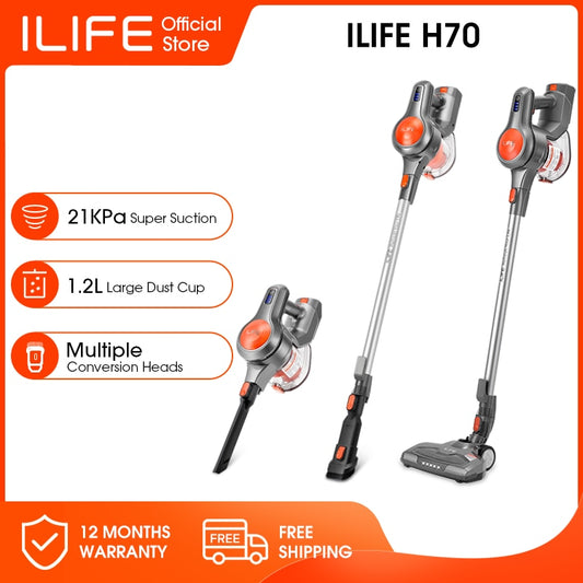 ILIFE H70/H70 Plus Cordless Handheld , 21kPa Suction,1.2L Dust Cup,40 Mins Time, LED Illuminate, Removable Battery