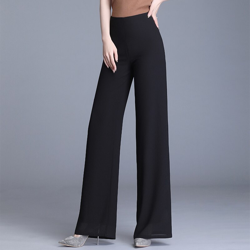 2023 Summer Chiffon Wide Leg Pants Women Vintage High Waist Black Pants Casual Long Trousers Women Loose Korean Pants