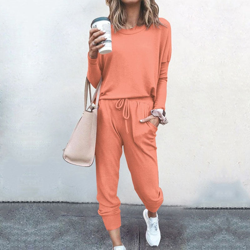 2022 Women&#39;s Spring and Autumn Clothing New Casual 2 Piece Sets Solid Color Tracksuit Woman Pullover + Pants Ladies Suit 7colors