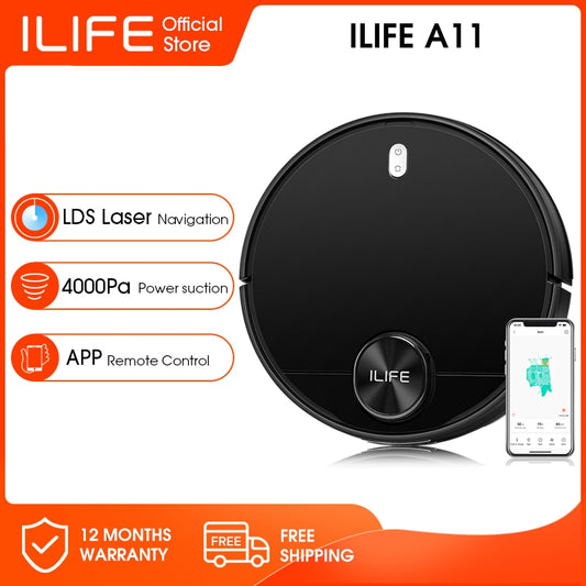 ILIFE A11 Robot and Mop ,Laser System,APP Virtual Wall,Map Memory,Draw Cleaning Area,Mopping Wash,4000Pa Suction