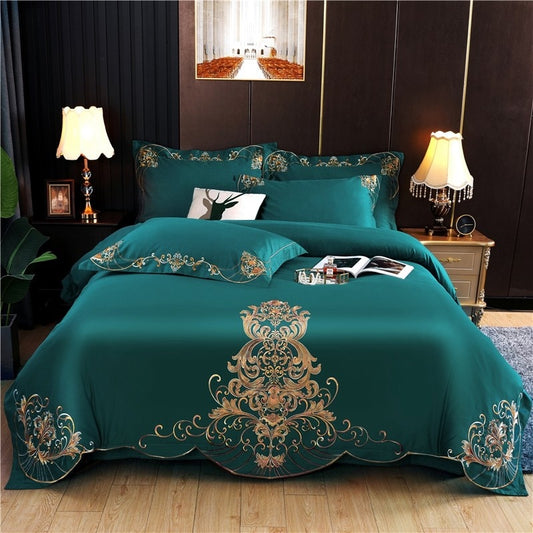 Bedding Set- Double Queen King 4Pcs Embroidery Chic Boho Comforter Cover set Premium Cotton Soft Bedding Set Duvet cover Bed Sheet Pillowcase