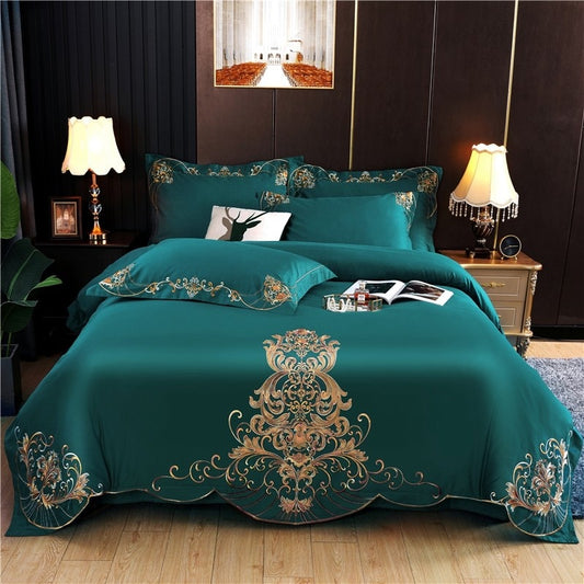 Bedding Set - Double Queen King 4Pcs Embroidery Chic Boho Comforter Cover set Premium Cotton Soft Bedding Set Duvet cover Bed Sheet Pillowcase