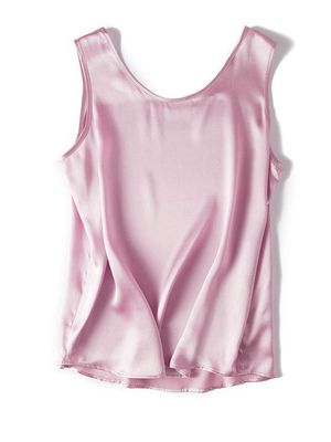 SuyaDream Women Basic Cozy Tanks 100%Real Silk O neck Sleeveless Chic T Shirt 2020 Solid Summer Vests White Pink Beige