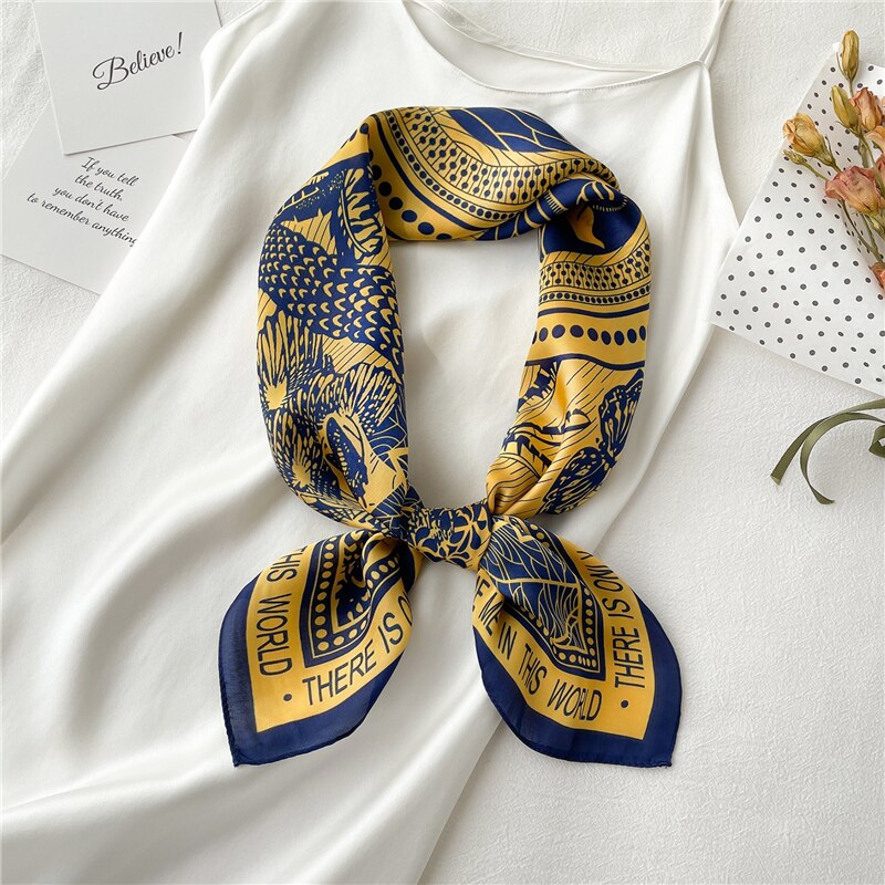 Design Silk Feeling Square Scarf Women Luxury 70cm Shawl Wraps Female Hair Hand  Wrist Foulard Headkerchief Hijab Bandana New