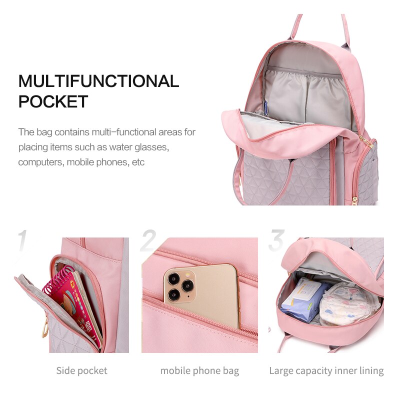 PatPat Mommy Bag Diaper Bag Backpack Large Capacity Multifunction Travel Handle Back Pack with Stroller Buckle